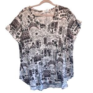 Cynthia Rowley Venice Cityscape Collection T-Shirt 2X Gondola V-Neck Art Deco